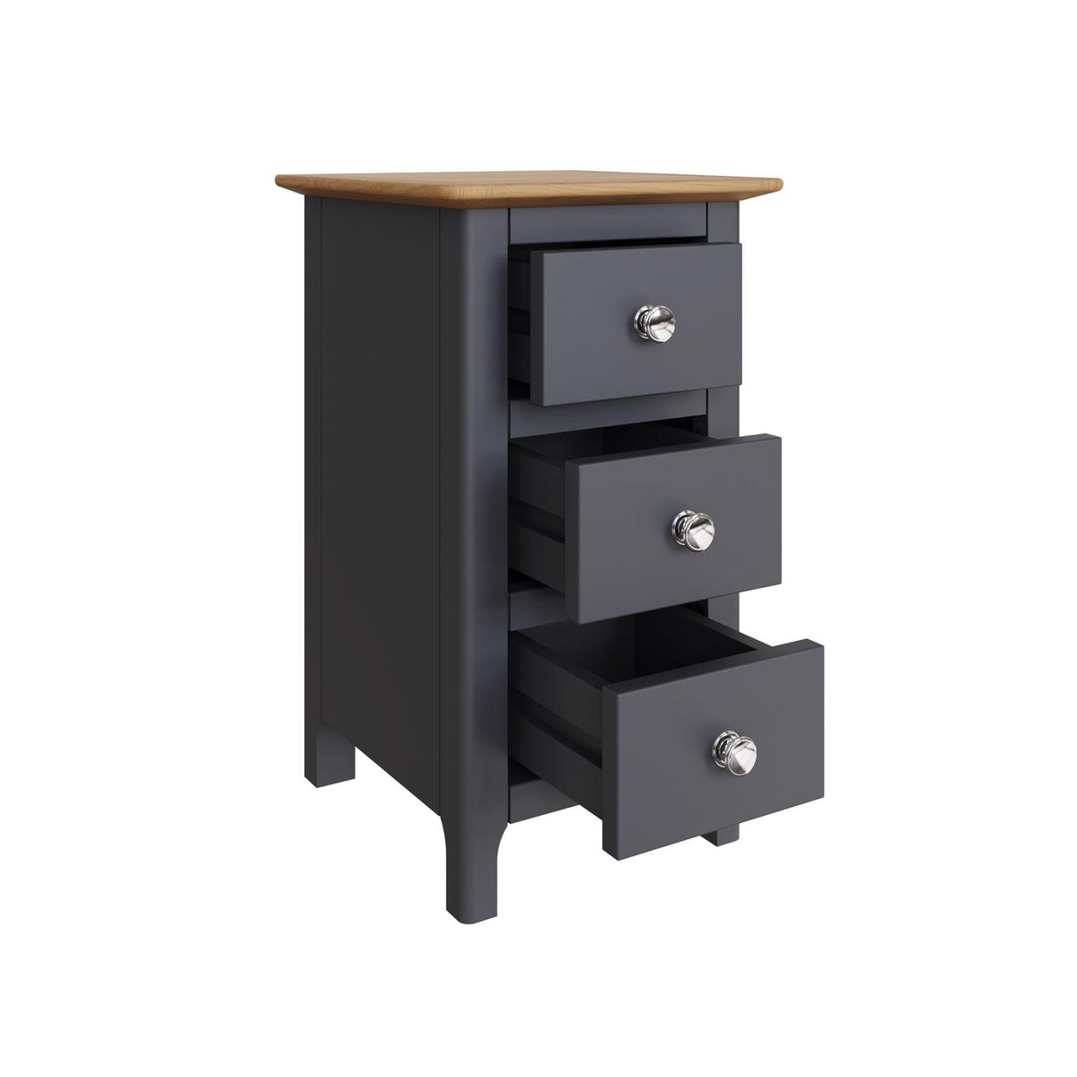 Taberno Oak 3 Drawer Bedside Table Nightstand Cabinet Graphite Blue