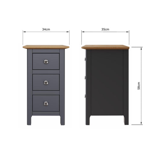 Taberno Oak 3 Drawer Bedside Table Nightstand Cabinet Graphite Blue