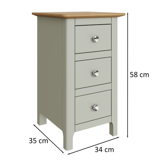 Taberno Oak 3 Drawer Bedside Table Nightstand Cabinet Sage Green