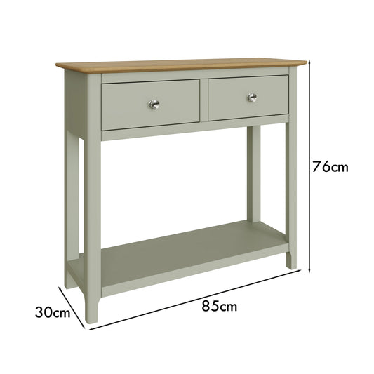 Taberno Oak 2 Drawer Console Hallway Table Sage Green