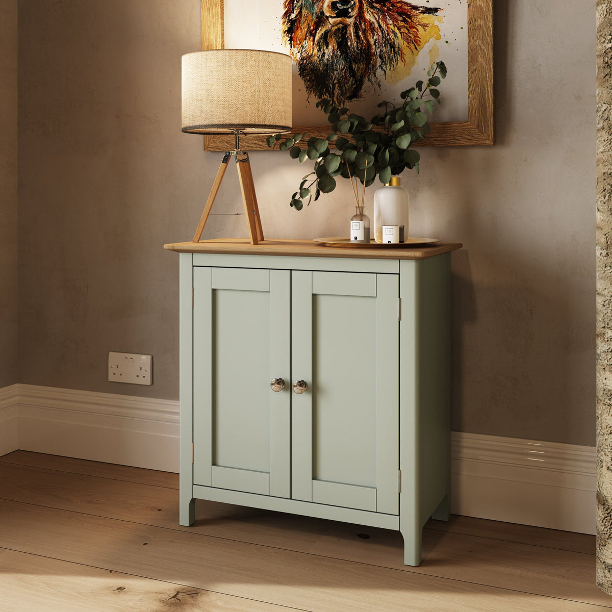 Taberno Oak 2 Door Compact Sideboard Sage Green