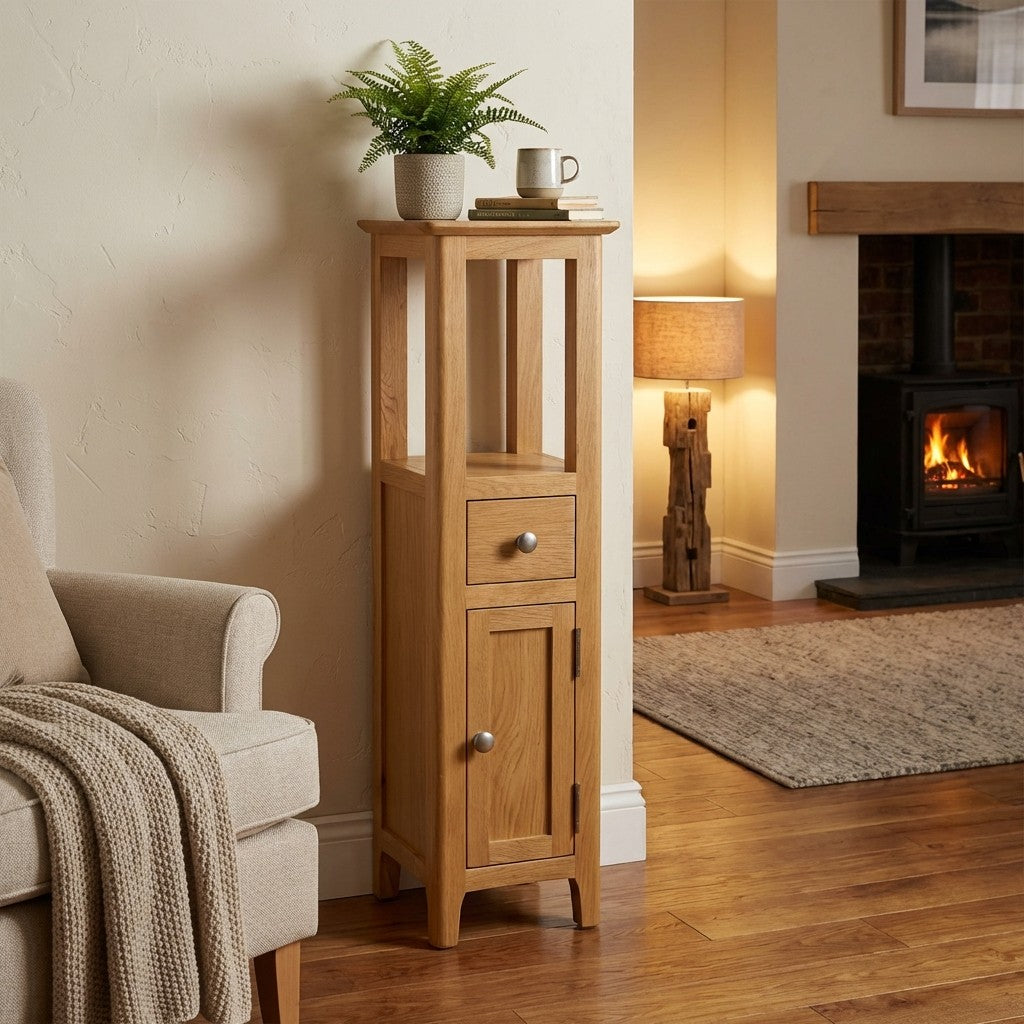 Taberno Oak Tall Slim Open Top Assembled Cabinet