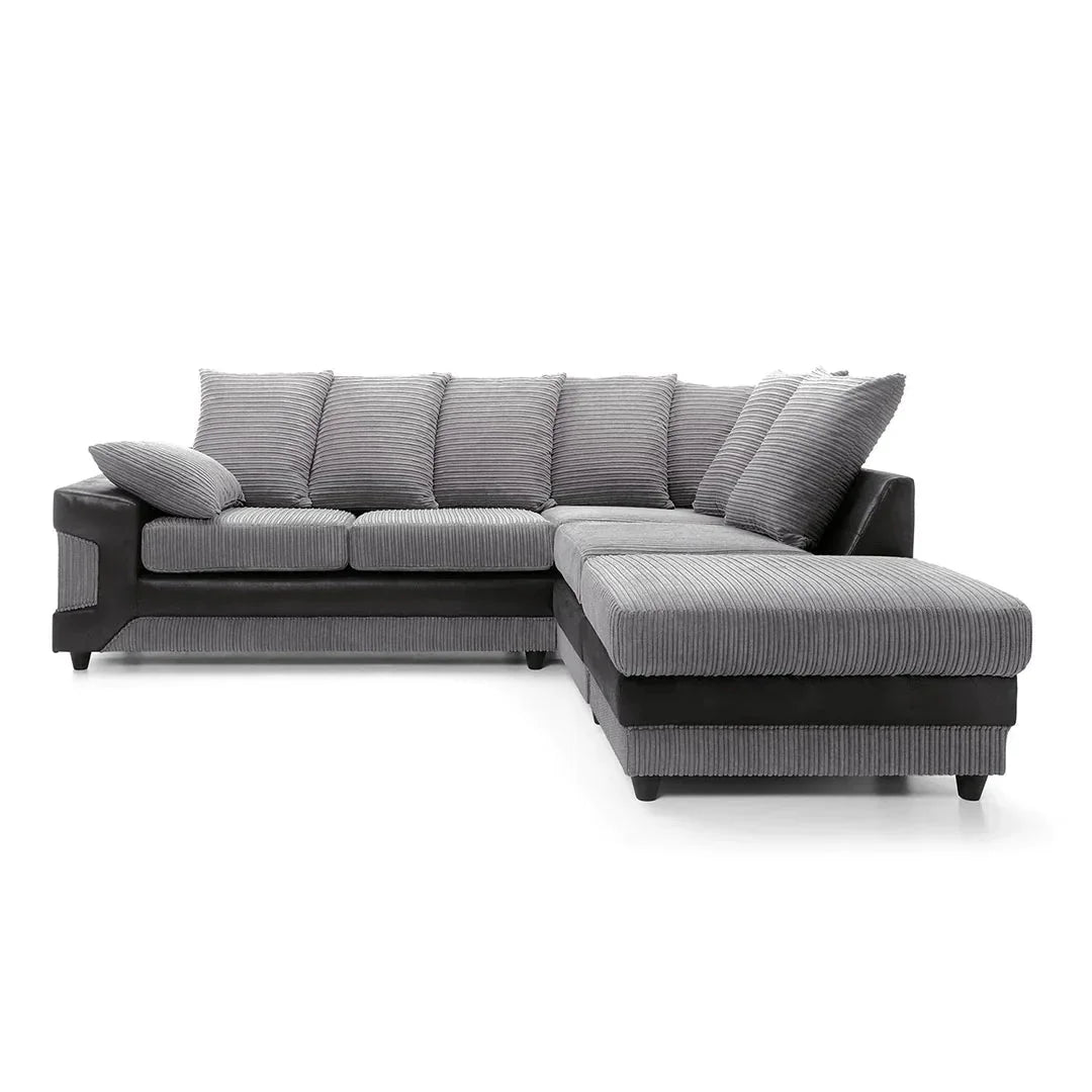 Dino Jumbo Cord Corner Sofa – Black & Grey