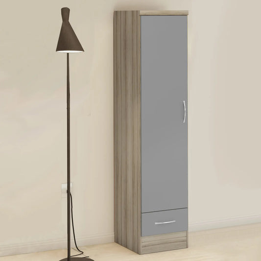 Nevada 1 Door 1 Drawer Wardrobe Grey Glosslight Oak Effect Veneer 2021 (8)