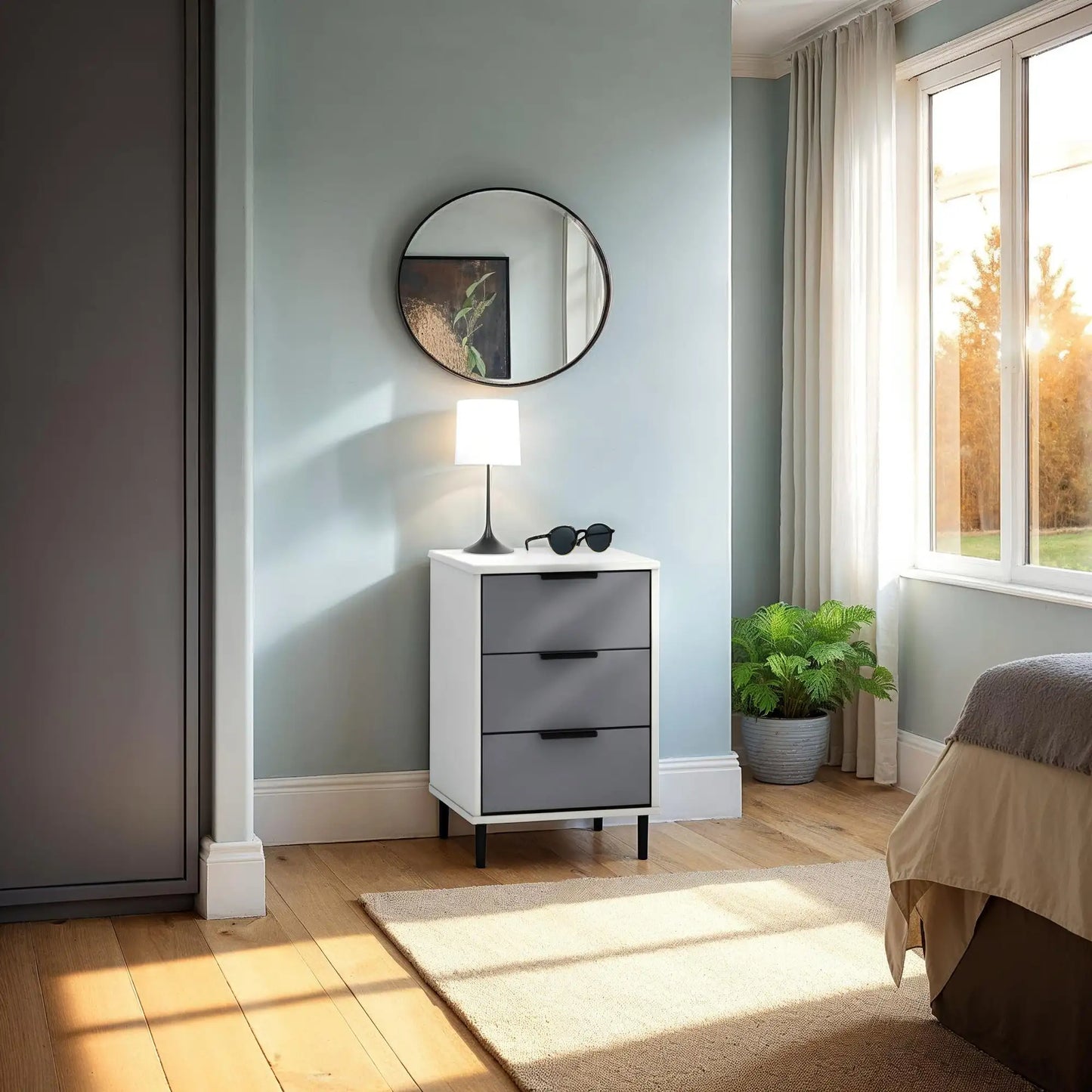Madrid 3 Drawer Bedside Greywhite Gloss Pr