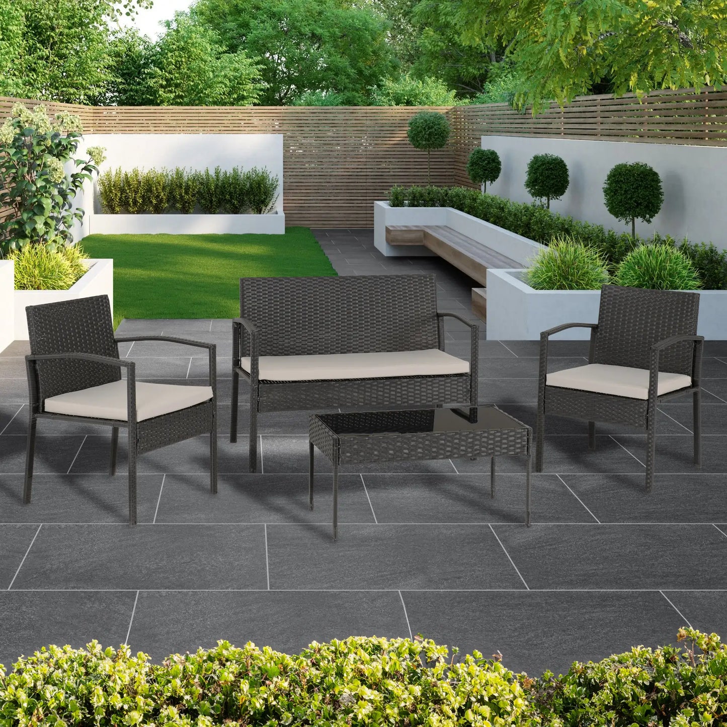 Cedar 4Pc Garden Set Black Rattangrey Fabricblack Glass 2024 15