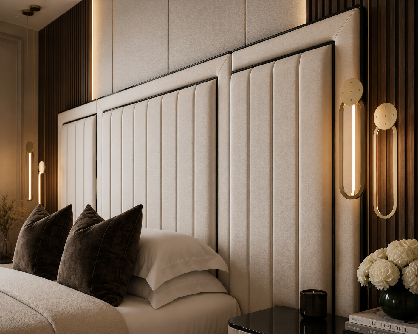 High Headboard Piping Bed