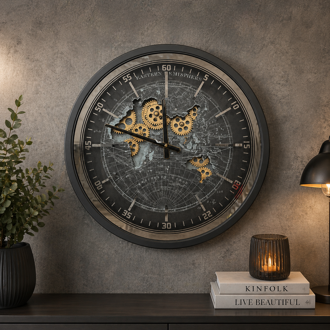 World Map Gear Clock: Where Time Meets Industrial Elegance