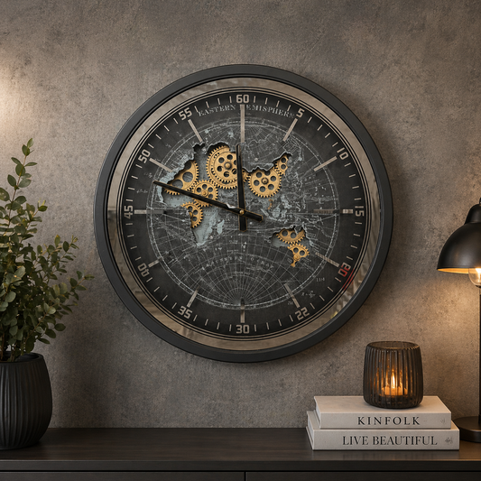 World Map Gear Clock: Where Time Meets Industrial Elegance