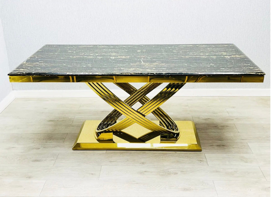 Elina Black and Gold Marble Dining Table 1.8m: The Ultimate Statement of Luxury Dining