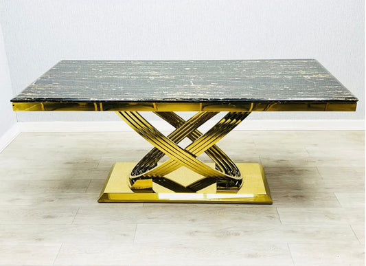 Elina Black and Gold Marble Dining Table 1.8m: The Ultimate Statement of Luxury Dining