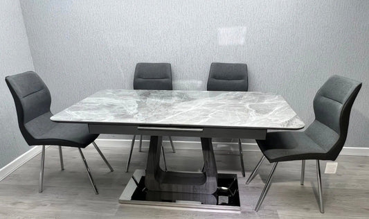 Modern Grey Marble Dining Table & 4 Grey Dining Chairs – The Perfect Blend of Style & Comfort
