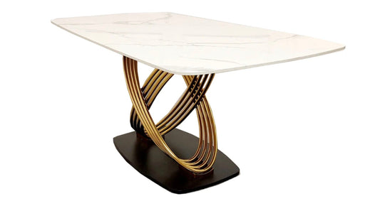 Orion Gold 1.8m Dining Table with Polar White Sintered Stone Top: Luxury Dining Redefined