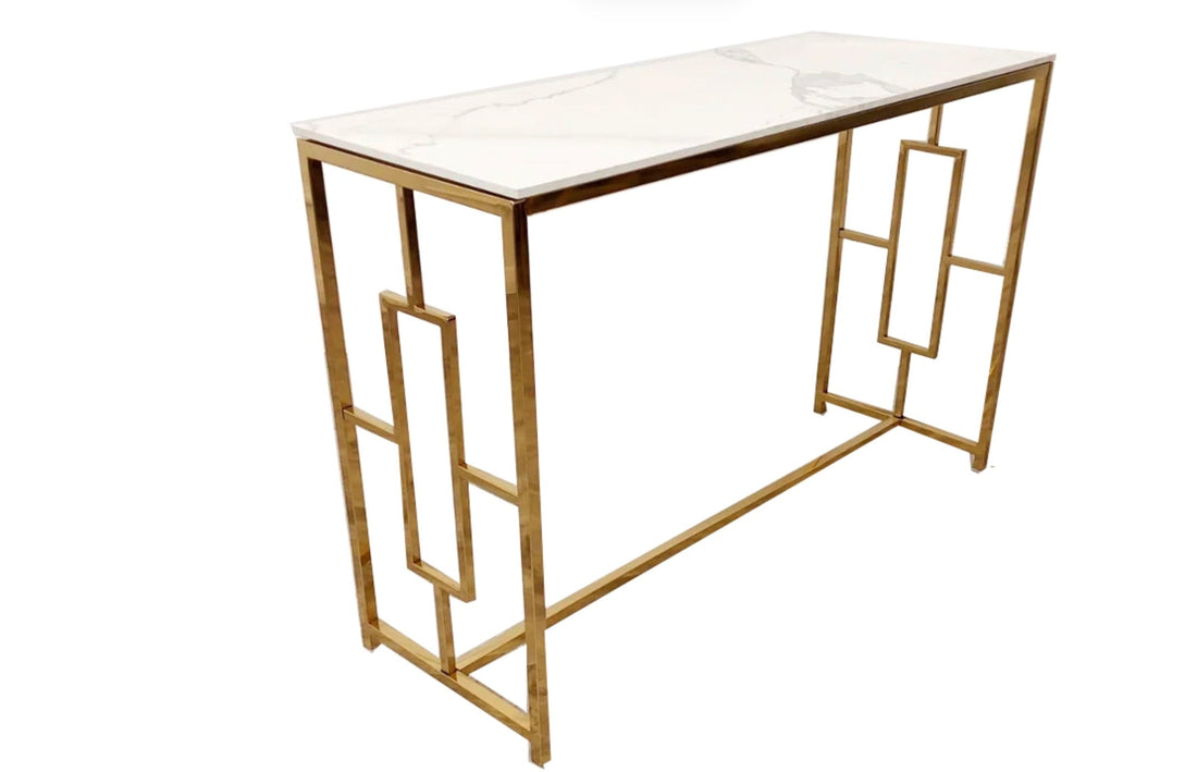 Geo Gold Console Table with Polar White Sintered Top: The Perfect Statement Piece for Luxury Interiors