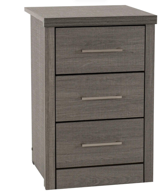 Lisbon 3 Drawer Bedside Chest Black Wood Grain: Stylish Storage for Modern Bedrooms