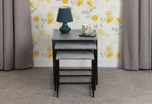 Athens Square Nest of Tables Concrete Effect & Black: Modern Space-Saving Style for Contemporary Homes