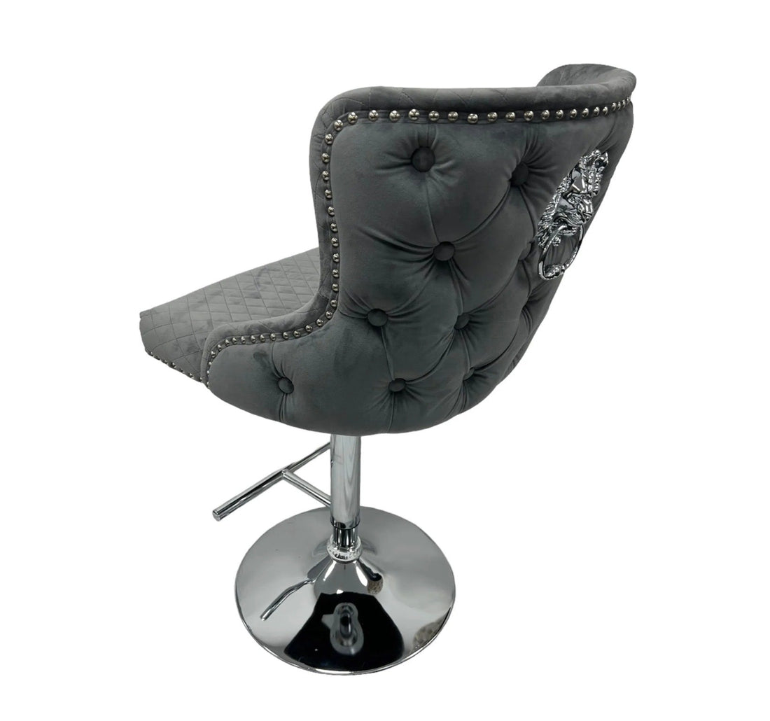 Lewis Dark Grey Bar Stool: Luxury Button-Tufted Seating for Contemporary Kitchens and Home Bars