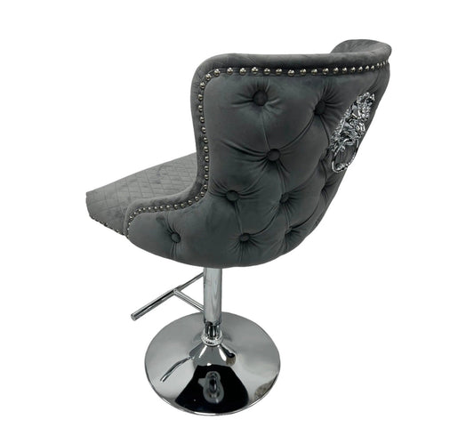 Lewis Dark Grey Bar Stool: Luxury Button-Tufted Seating for Contemporary Kitchens and Home Bars