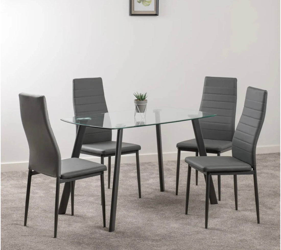 Modern Grey Glass Dining Table & 4 Chairs Set | Stylish Contemporary Dining Furniture