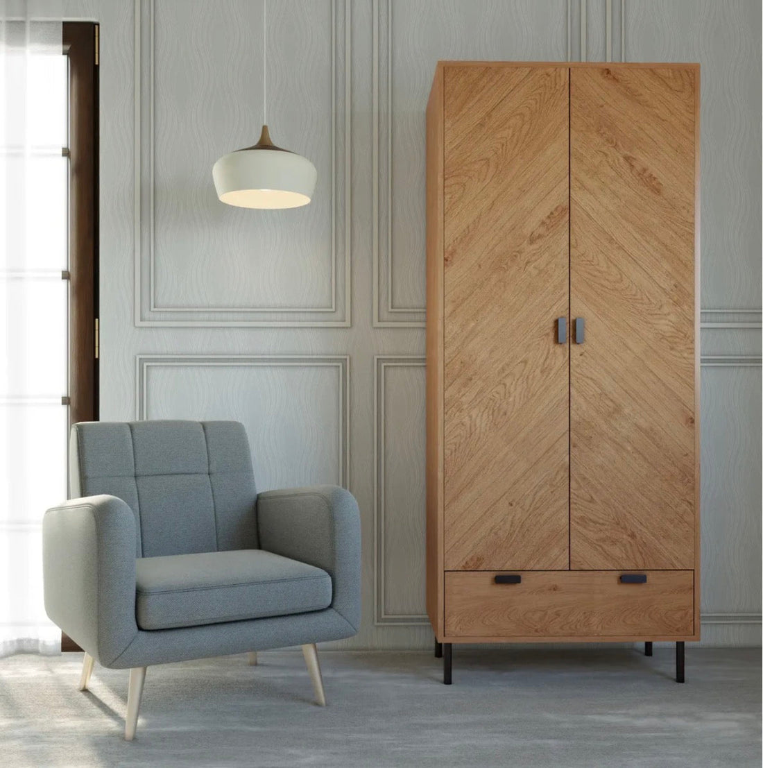 Leon 2 Door 1 Drawer Wardrobe – Medium Oak Effect: Stylish Storage for Modern Homes