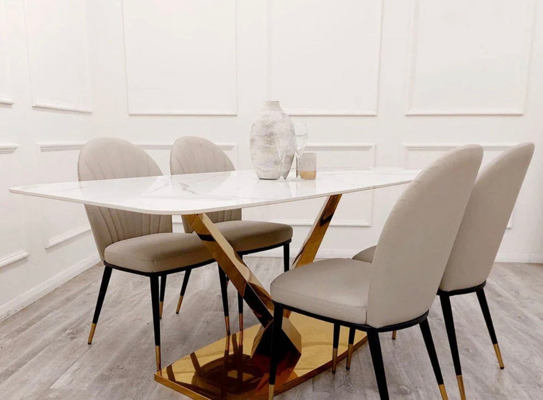 Valeo Gold 1.8m Dining Table with Polar White Sintered Stone Top – Contemporary Luxury Redefined