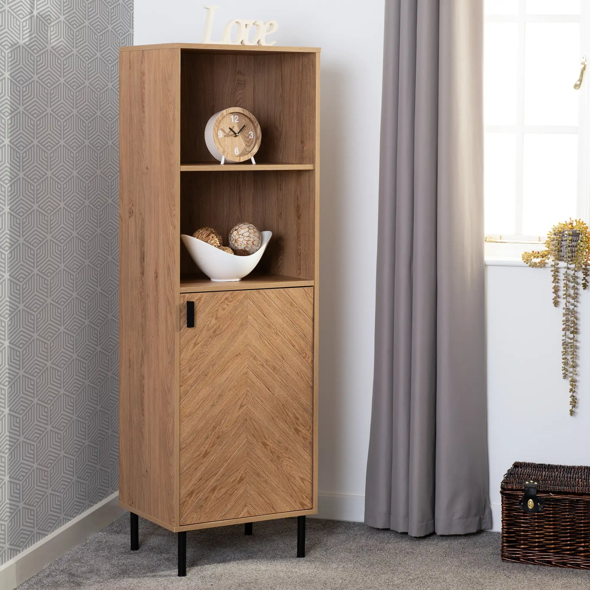 Leon 1 Door 2 Shelf Cabinet   Medium Oak Effect 2023  07