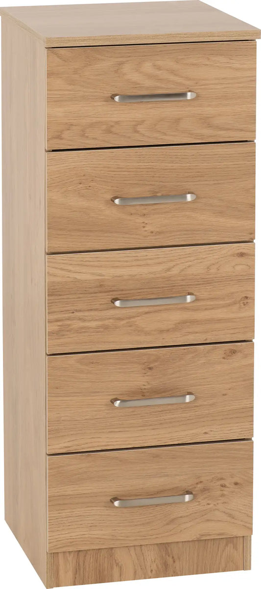 Dakota 5 Drawer Narrow Chest   Oak Effect 2025  01