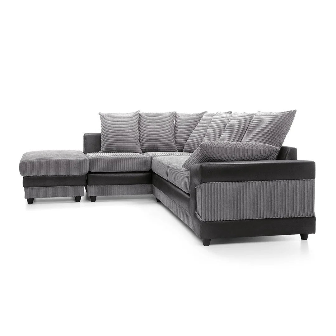 Dino Jumbo Cord Corner Sofa – Black & Grey