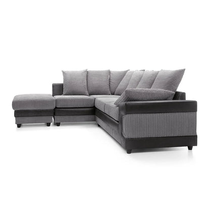 Dino Jumbo Cord Corner Sofa – Black & Grey