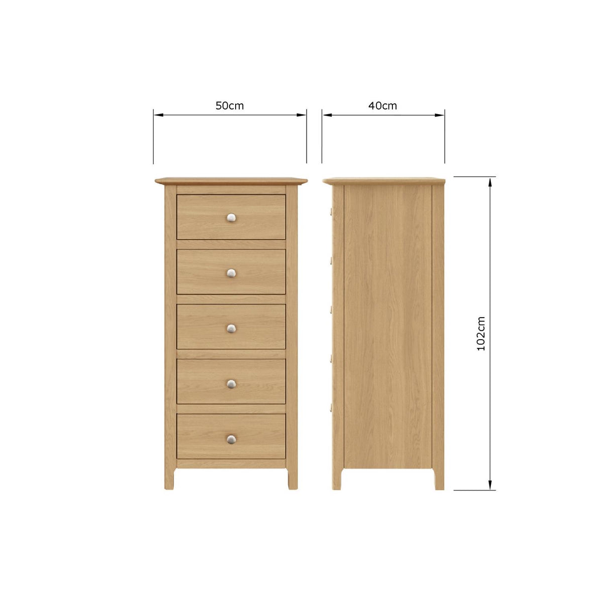 Taberno Oak 5 Drawer Chest Of Drawers Ready Assembled