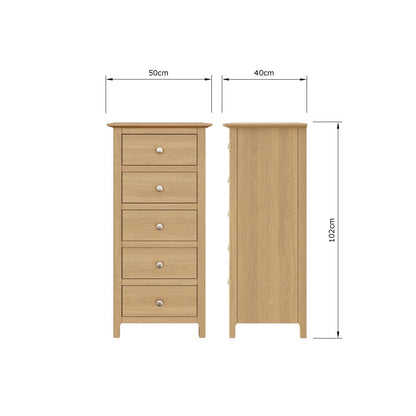 Taberno Oak 5 Drawer Chest Of Drawers Ready Assembled