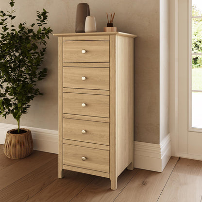 Taberno Oak 5 Drawer Chest Of Drawers Ready Assembled