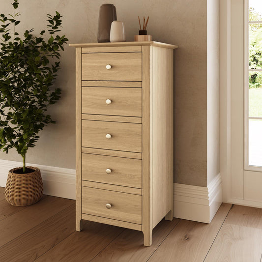 Taberno Oak 5 Drawer Chest Of Drawers Ready Assembled