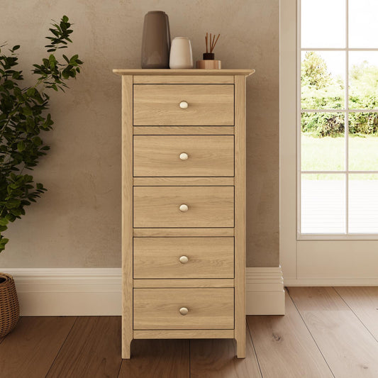 Taberno Oak 5 Drawer Chest Of Drawers Ready Assembled