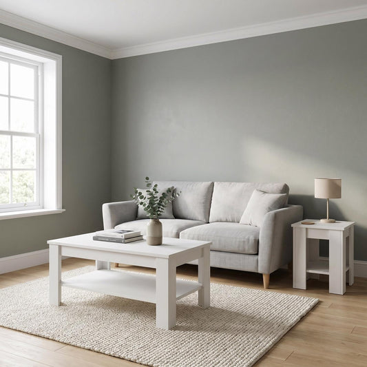 Promo White Coffee & Lamp Table Set