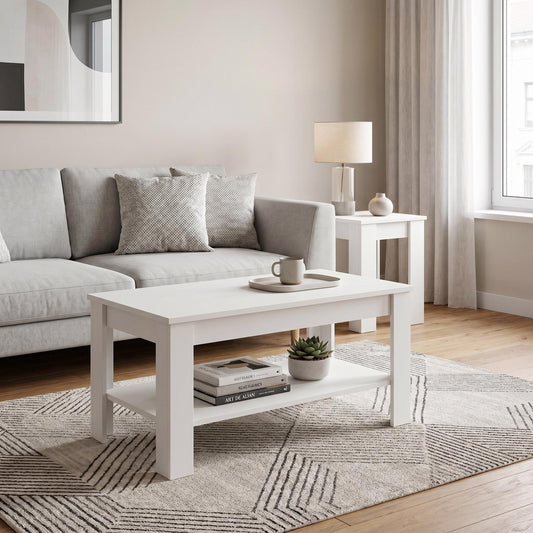 Promo White Coffee & Lamp Table Set