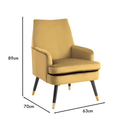 Loretta Accent Chair Mustard Velvet Padded Armchair