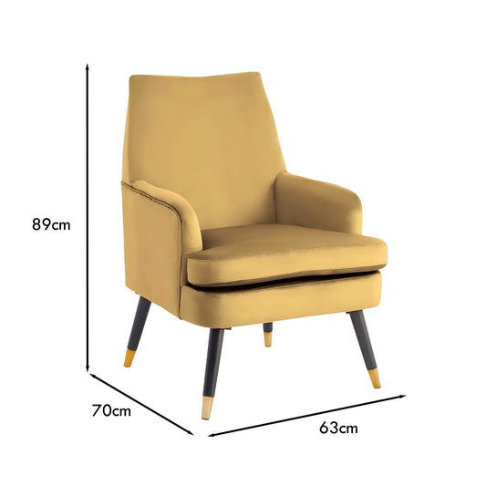 Loretta Accent Chair Mustard Velvet Padded Armchair