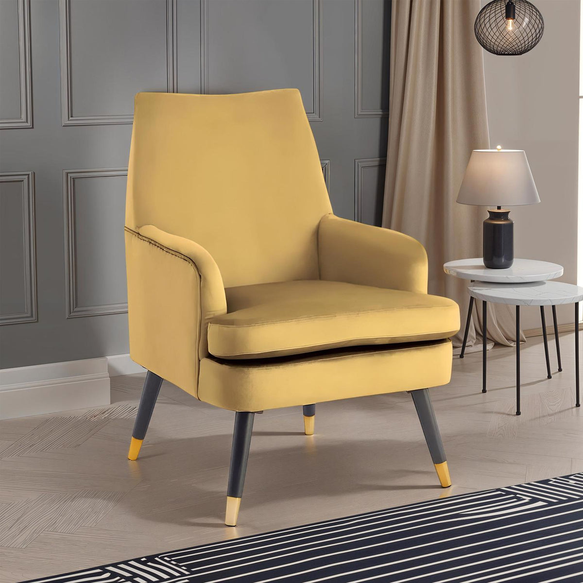 Loretta Accent Chair Mustard Velvet Padded Armchair