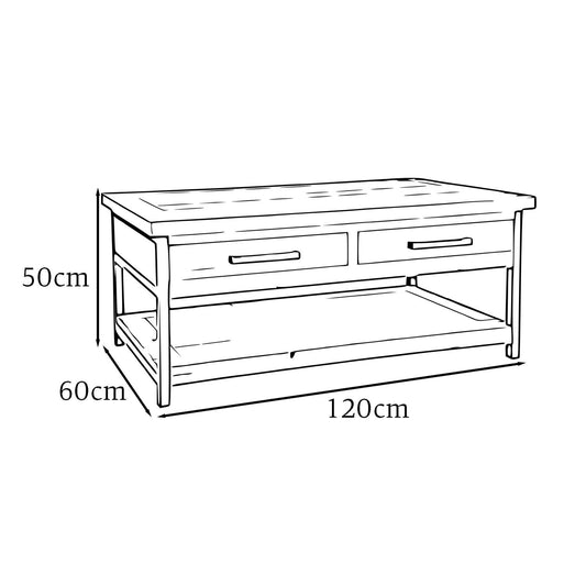 Lowry 2 Drawer Coffee Table Driftwood Lacquered Solid Reclaimed Pine