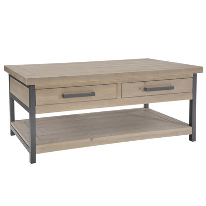 Lowry 2 Drawer Coffee Table Driftwood Lacquered Solid Reclaimed Pine