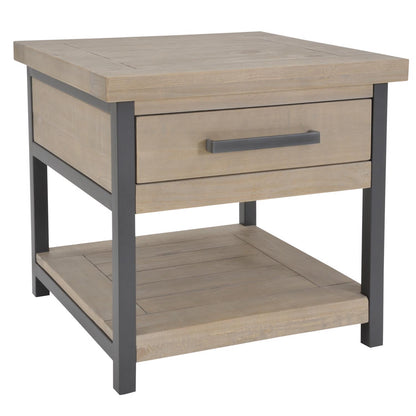 Lowry 1 Drawer Side Table Driftwood Lacquered Solid Reclaimed Pine