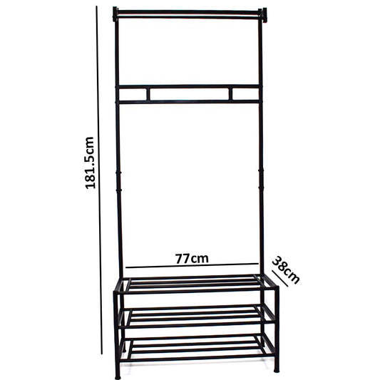 Industrial Urban Design Black Hallway Storage Rack With Hanging Rail