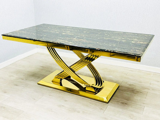 Elina Black and Gold Marble Dining Table 1.8m