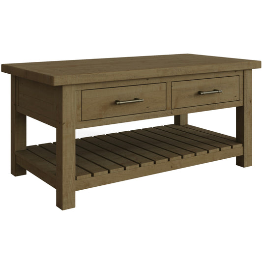 Saltash 2 Drawer Storage Coffee Table - Solid Reclaimed Natural Pine