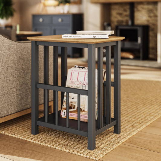 Taberno Oak Magazine Rack Turntable Stand Graphite Blue