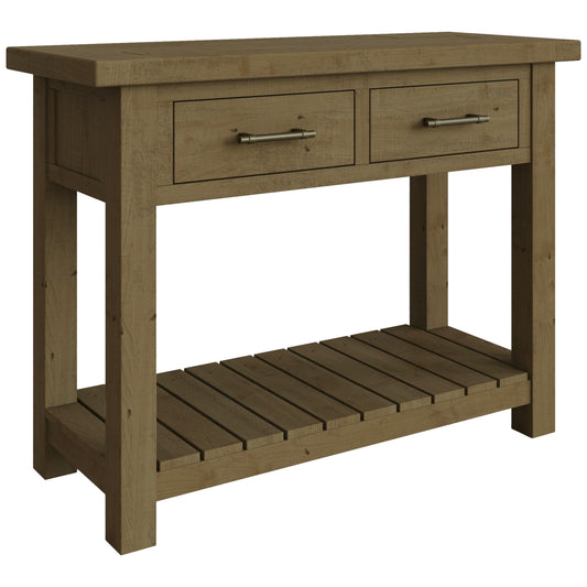 Saltash 2 Drawer Console Table - Solid Reclaimed Natural Pine