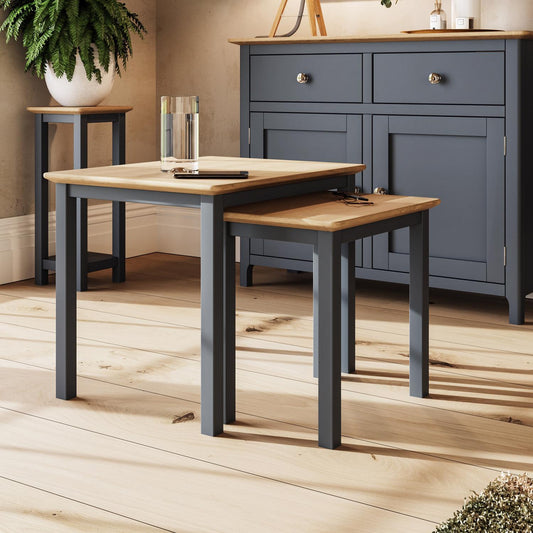 Taberno Oak Nest Of 2 Tables Graphite Blue