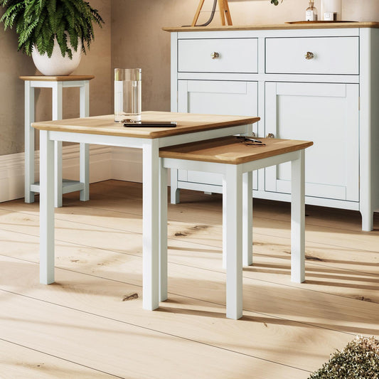 Taberno Oak Nest Of 2 Tables Linen White