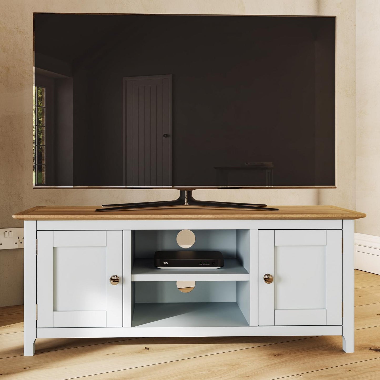 Taberno Oak 2 Door TV Unit Linen White